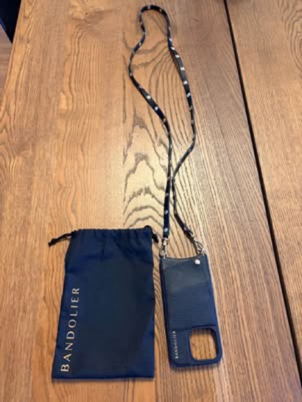 Bandolier Black and Gold Leather Phone Case with Gold Studded Strap